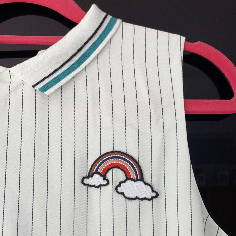 Rainbow detail Pinstripe collared sleeveless shirt dress